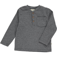 Heathered, charcoal, rib, ribbed, henley, buttoned, pocket, casual, long sleeve, Henry.