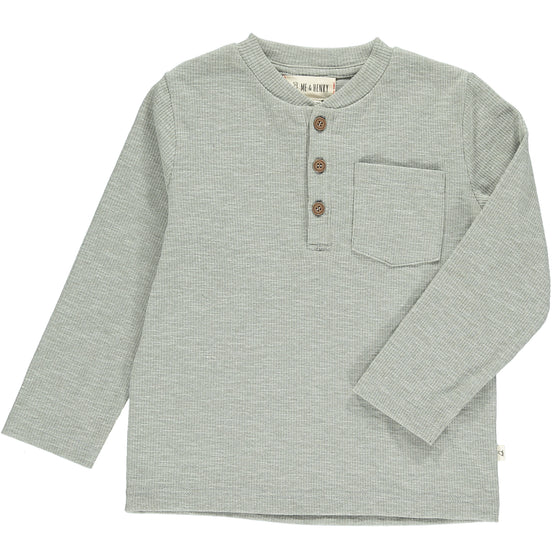 Heathered, grey, rib, ribbed, henley, long sleeve, buttoned, pocket, casual, Henry.