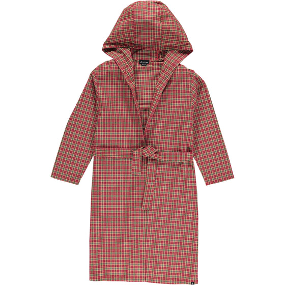 Red, brown, plaid, lounge, robe, cosy, warm, casual, Henry.