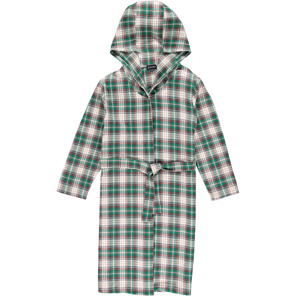 Green, brown, white, plaid, lounge, robe, christmas, casual, bedtime, comfy, Henry.