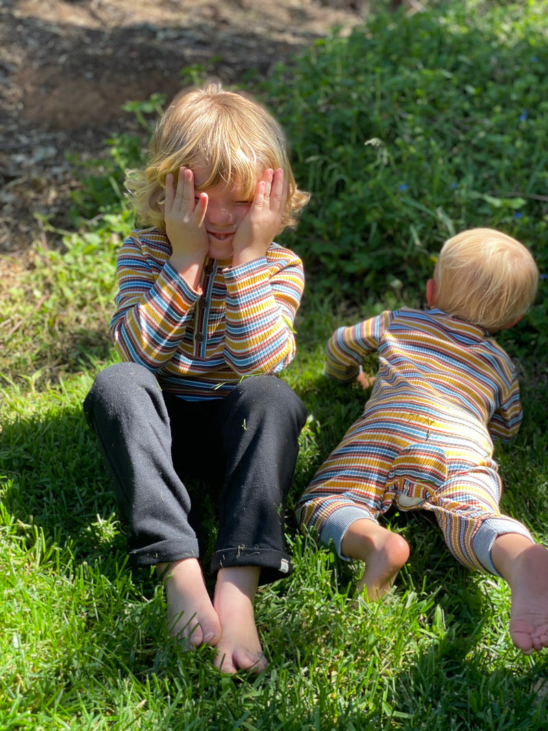 Mustard, blue, white, stripe, striped, rib, ribbed, henley, tee, long sleeve, casual, spring, summer, Henry.