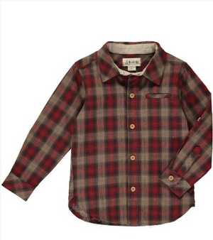 Red, brown, plaid, shirt, long sleeve, buttoned, pocket, smart, casual, Henry.