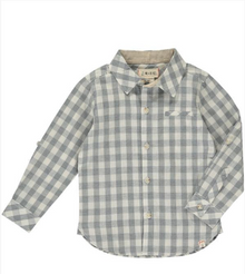  Grey, white, plaid, shirt, long sleeve, buttoned, smart, casual, spring, summer, Henry.