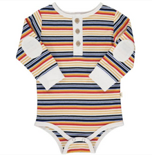  Multi, white, stripe, striped, henley, onesie, buttoned, elbow patch, smart, casual, baby, long sleeve, Henry.