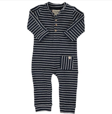  Navy, stripe, jersey, romper, buttoned, pocket, baby, casual, smart, Henry, spring, summer.