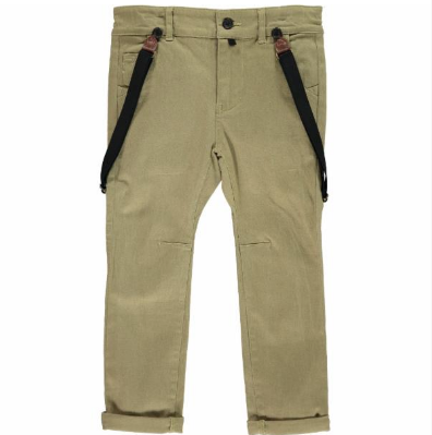 Olive woven pants with suspenders – Me & Henry