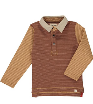 Brown, mustard, stripe, striped, rugby, polo, long sleeve, collar, buttoned, casual, autumn, winter, Henry.
