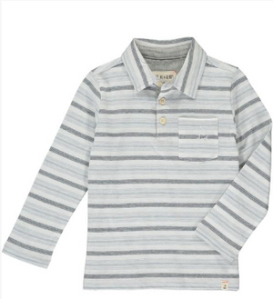 Grey, multi, stripe, striped, polo, buttoned, collar, dog, long sleeve, casual, Henry.