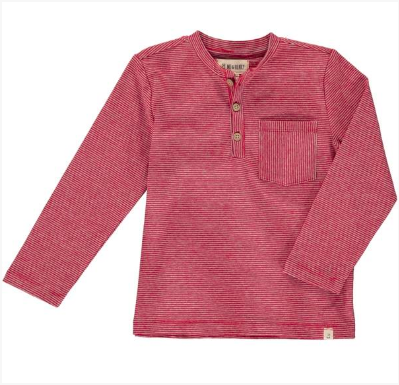 Red, stripe, striped, henley, tee, long sleeve, buttoned, casual, pocket, Henry.