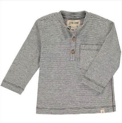 Grey, stripe, striped, henley, tee, long sleeve, casual, buttoned, pocket, Henry.