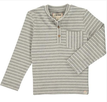 Grey, stripe, striped, henley, tee, long sleeve, casual, buttoned, pocket, Henry.