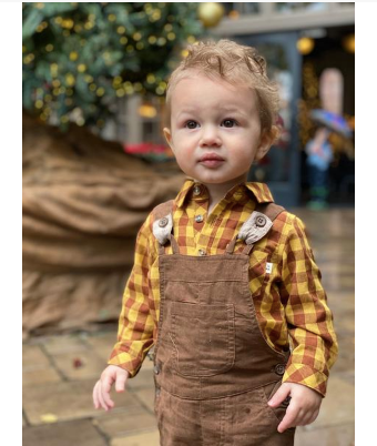 Rust mustard plaid woven onesie