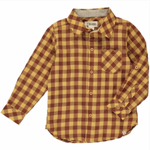  Rust, mustard, plaid, long sleeve, shirt, buttoned, pocket, smart, casual, Henry.