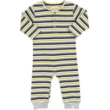  Yellow, black, white, striped, ribbed, romper, baby, buttoned, long sleeve, casual, Henry.