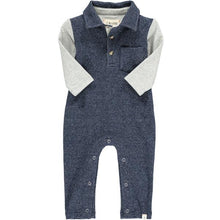  Navy, grey, stripe, striped, romper, polo, long sleeve, buttoned, pocket, baby, Henry.