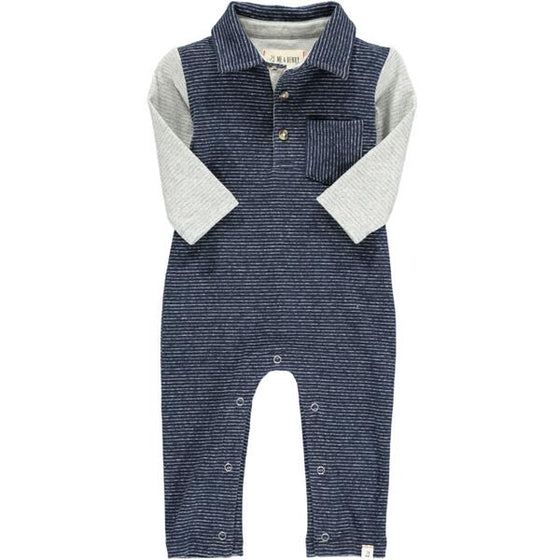 Navy, grey, stripe, striped, romper, polo, long sleeve, buttoned, pocket, baby, Henry.